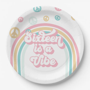 Sixteen is a Vibe Retro Summer Rainbow Paper Plate