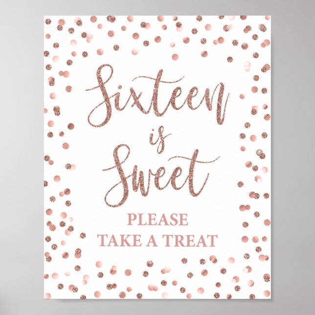 Sixteen is Sweet Rose Gold Glitter Confetti Sign (Front)