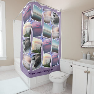 Sixteen Square Photo Collage & Butterflies Violet Shower Curtain