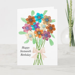 Sixteenth Birthday Card with Bouquet of Flowers