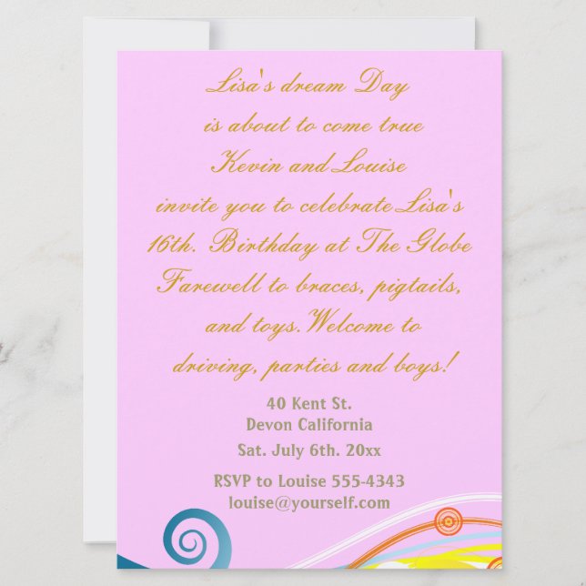 Sixteenth Birthday invitation. Invitation (Front)