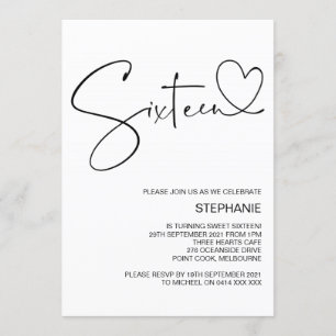 Sixteenth Birthday Party Invitations with Heart