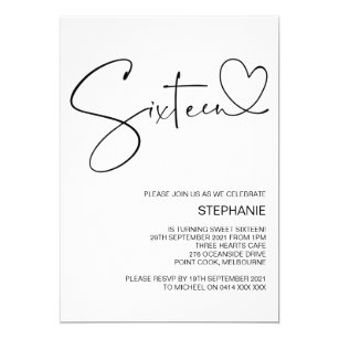 Sixteenth Birthday Party Invitations with Heart