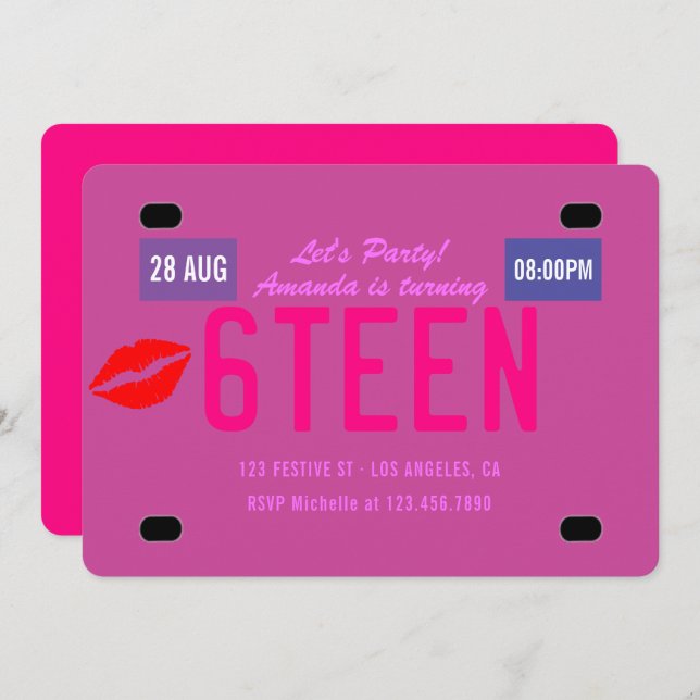 Sixteenth Birthday Party License Plate Invitation (Front/Back)