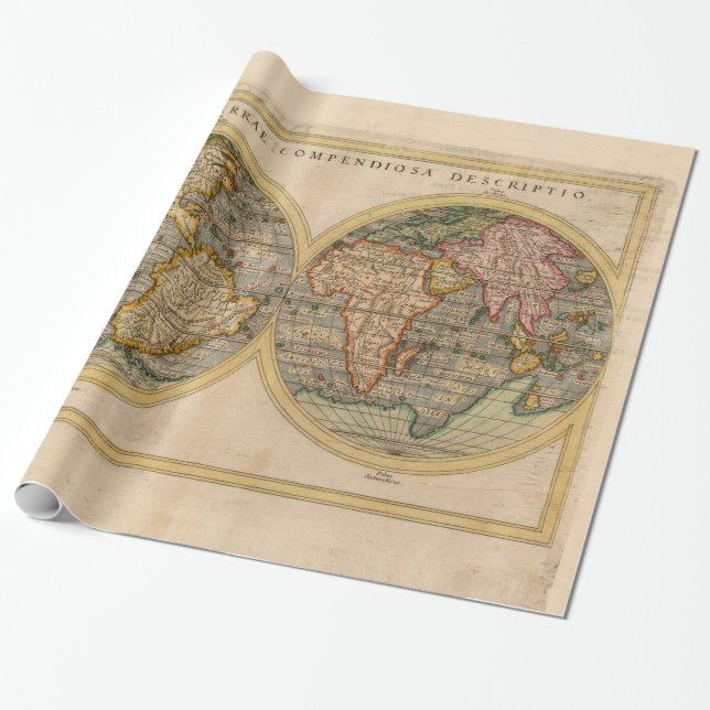 Sixteenth-Century World Map Rosaccio's 1598 Wrapping Paper (Unrolled)