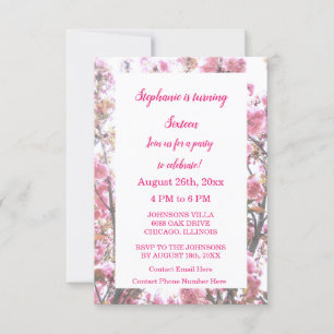 Sixteenth Floral Birthday Hot Pink Cherry Blossom Invitation