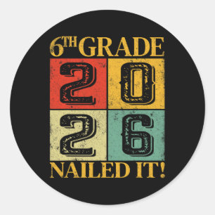 Sixth 6th Grade Grad 2026 Retro Elementary School Classic Round Sticker