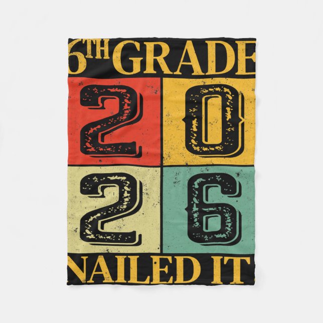 Sixth 6th Grade Grad 2026 Retro Elementary School  Fleece Blanket (Front)