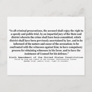 Sixth Amendment to the United States Constitution Postcard
