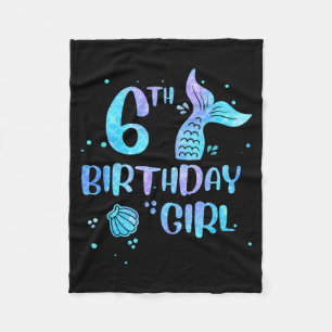 Sixth Birthday Girl Mermaid 6th Toddlers Back to Fleece Blanket