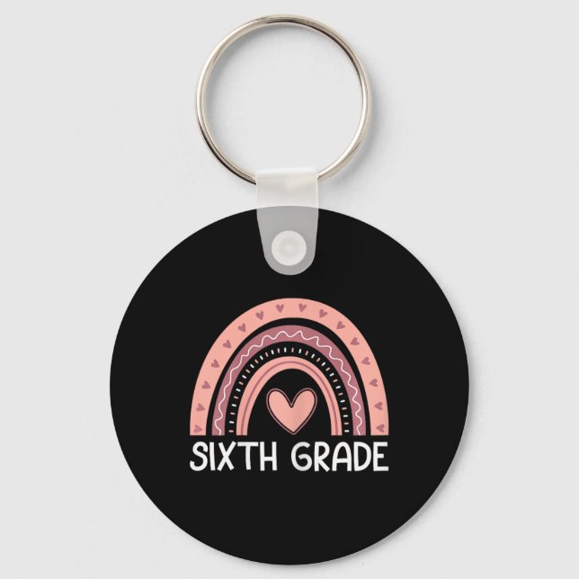 Sixth Grade Rainbow Team Hello 6th Grade Rocks Squ Key Ring (Front)