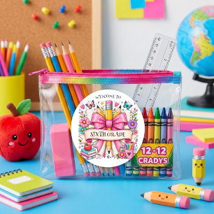 Sixth Grade Welcome Retro Pencil Classic Round Sticker