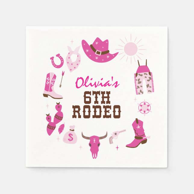 Sixth Rodeo Pink Western Cowboy 6th Birthday Napkin (Front)