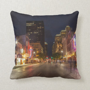 Sixth Street At Dusk In Downtown Austin, Texas Cushion