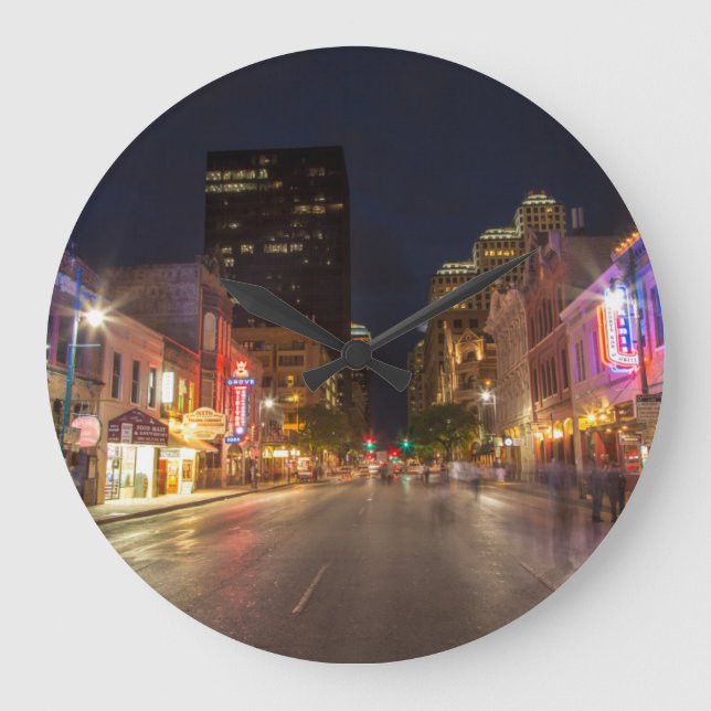 Sixth Street At Dusk In Downtown Austin, Texas Large Clock (Front)