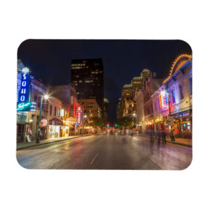 Sixth Street At Dusk In Downtown Austin, Texas Magnet