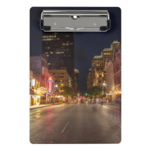 Sixth Street At Dusk In Downtown Austin, Texas Mini Clipboard