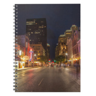 Sixth Street At Dusk In Downtown Austin, Texas Notebook