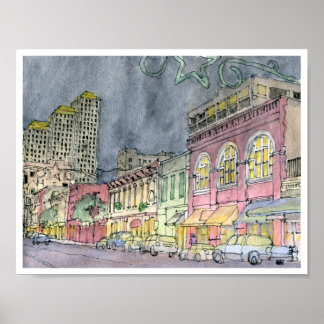 Sixth Street looking West, Austin, Texas Poster