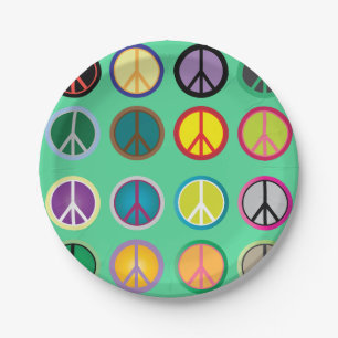 Sixties 60s hippy peace flower power retro party paper plate