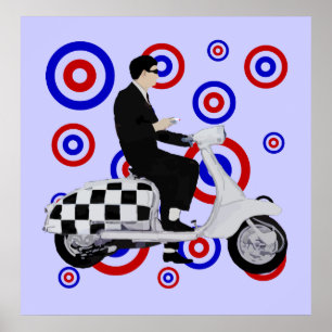 Sixties check mod scooter rider poster