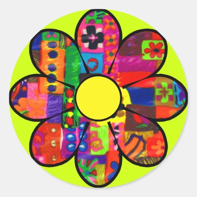 Sixties Flower Power Classic Round Sticker (Front)