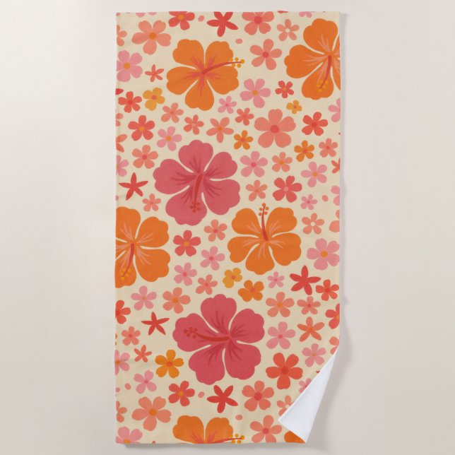 Sixties Hawaiian hibiscus pattern Beach Towel (Front)