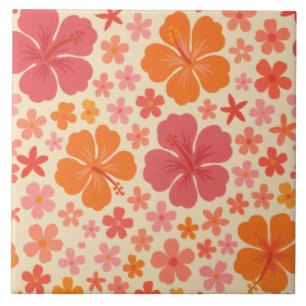 Sixties Hawaiian hibiscus pattern Ceramic Tile