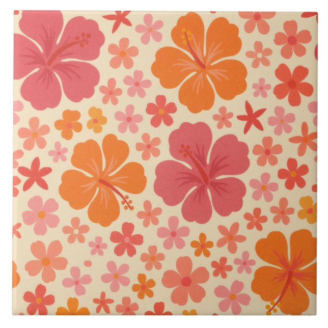 Sixties Hawaiian hibiscus pattern Ceramic Tile (Front)
