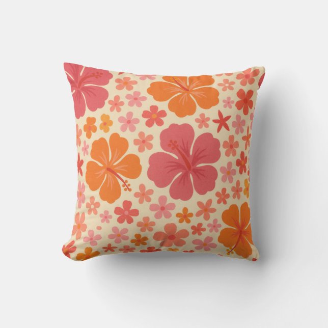 Sixties Hawaiian hibiscus pattern Cushion (Front)