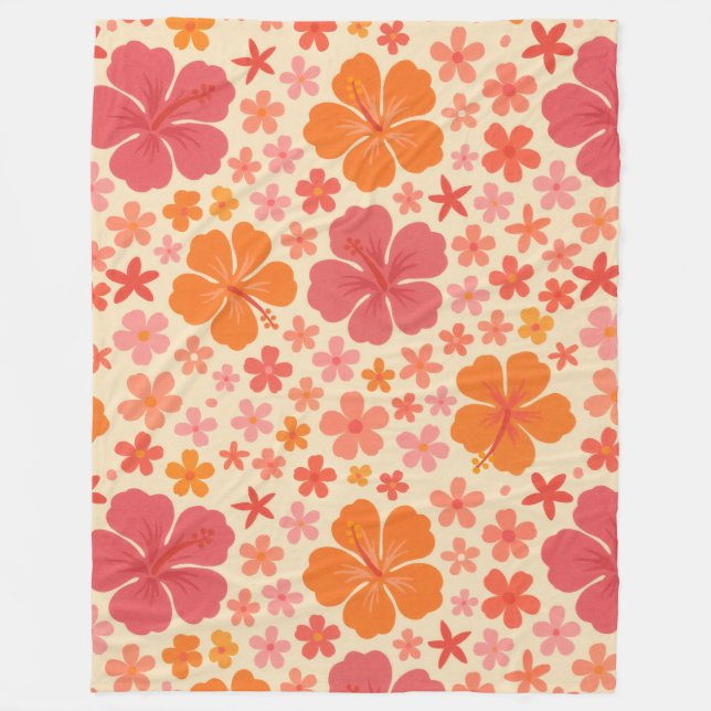 Sixties Hawaiian hibiscus pattern Fleece Blanket (Front)