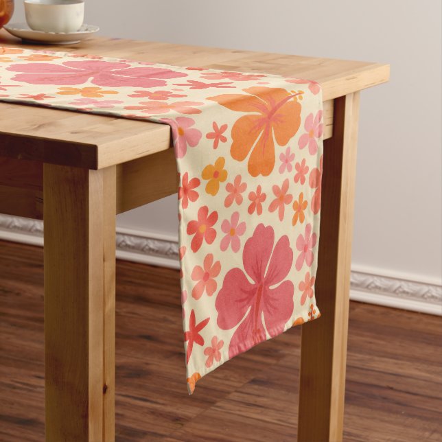 Sixties Hawaiian hibiscus pattern Long Table Runner (In Situ)