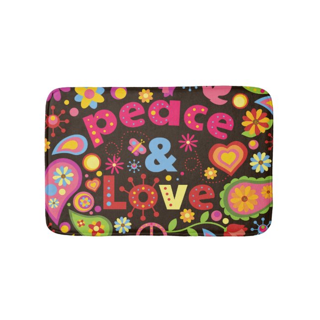 Sixties Hippie Hippy Peace and Love Bath mat (Front)