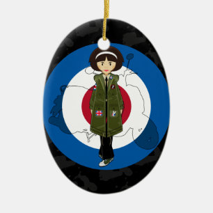 Sixties Mod Girl in Parka with Scooter Ornament