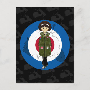 Sixties Mod Girl in Parka with Scooter Postcard