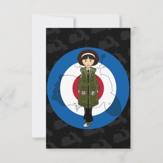 Sixties Mod Girl in Parka with Scooter RSVP Card (Front)