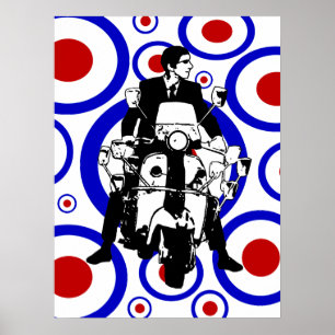 Sixties Mod scooter boy on retro circles Poster