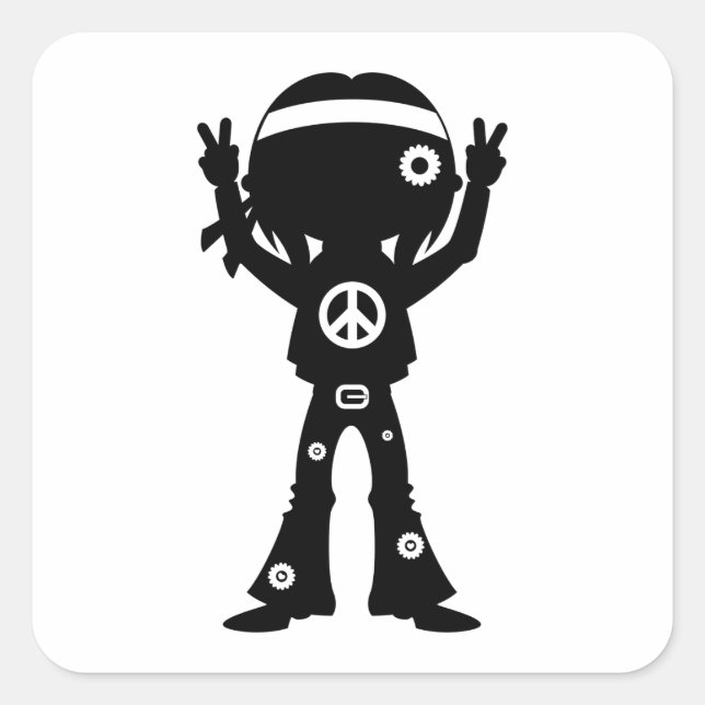 Sixties Peace Hippie Silhouette Square Sticker (Front)