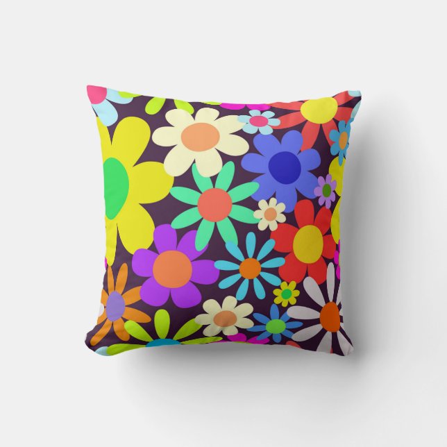 Sixties Retro Country Floral Daisy Field Cushion (Front)