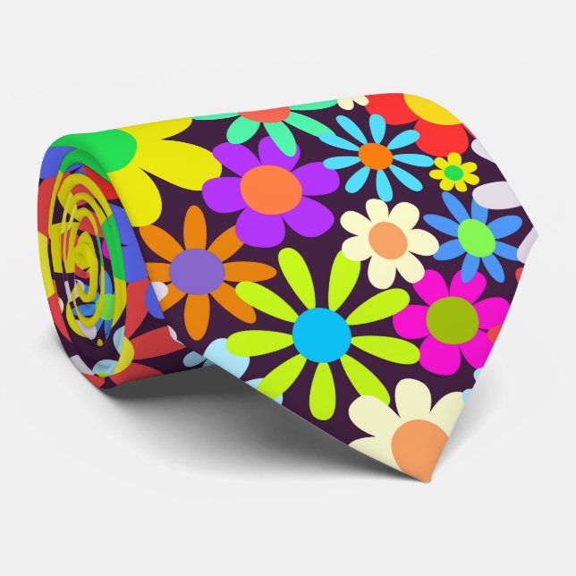 Sixties Retro Country Floral Daisy Field Tie (Rolled)