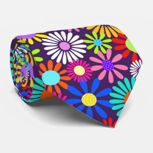 Sixties Retro Daisy Flower Flat Surface Pattern Tie