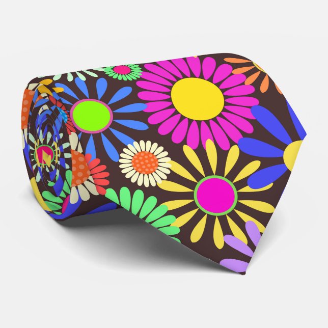 Sixties Retro Daisy Flower Garden Pattern Tie (Rolled)