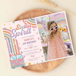 Sixties Spirit Groovy Daisy 1st Birthday Photo Invitation