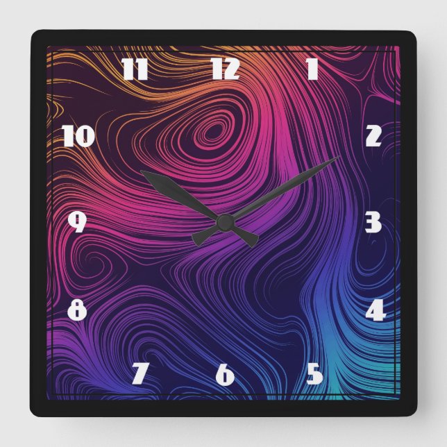 Sixties Vibe Circles & Swirls Cool Pattern Square Wall Clock (Front)