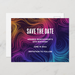 Sixties Vibe Circles & Swirls Cool Save the Date Invitation Postcard