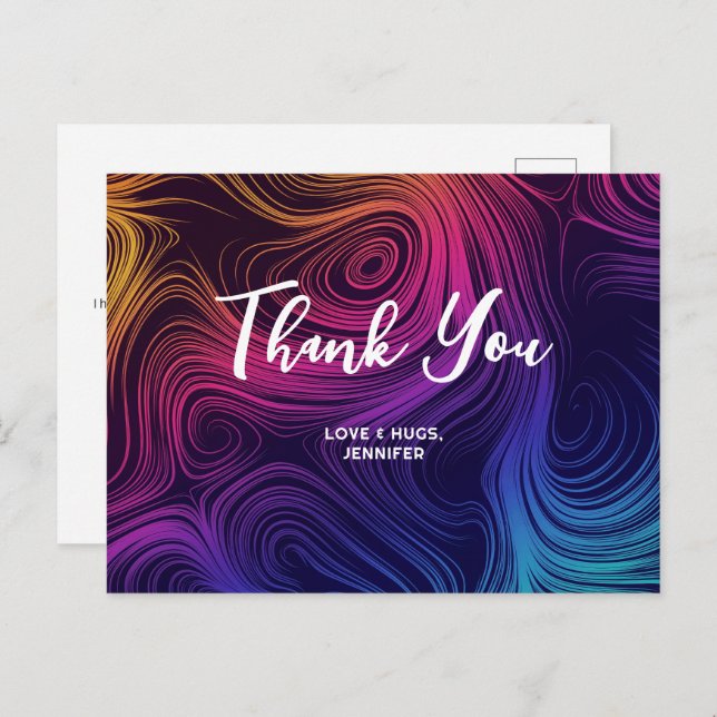 Sixties Vibe Circles & Swirls Pattern Thank You Postcard (Front/Back)