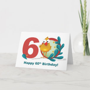 Sixtieth 60 Birthday with Funny Bird and Branch Card