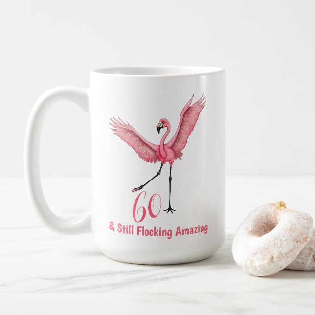  Sixtieth Birthday Flocking Amazing Flamingo Coffee Mug (With Donut)