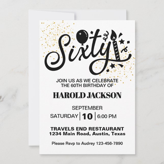 Sixtieth Milestone Birthday Invitation (Front)