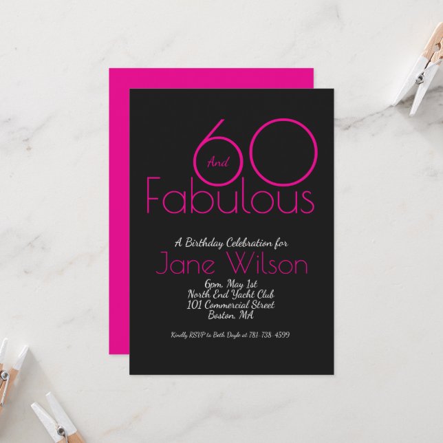  Sixty And Fabulous Birthday Invitation Chic Pink  (Front/Back In Situ)